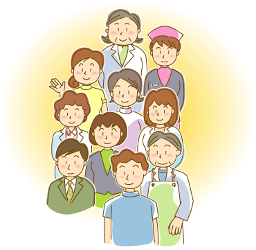病院や診療所で働く主なスタッフのイラスト