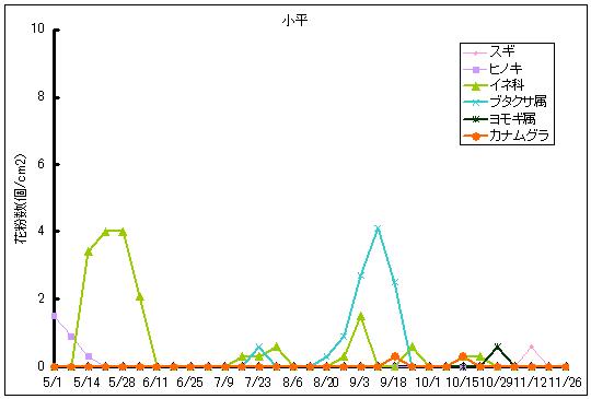 平成24年夏から秋の花粉:小平の花粉飛散状況