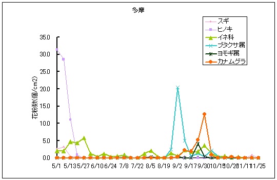 平成25年夏から秋の花粉:多摩の花粉飛散状況