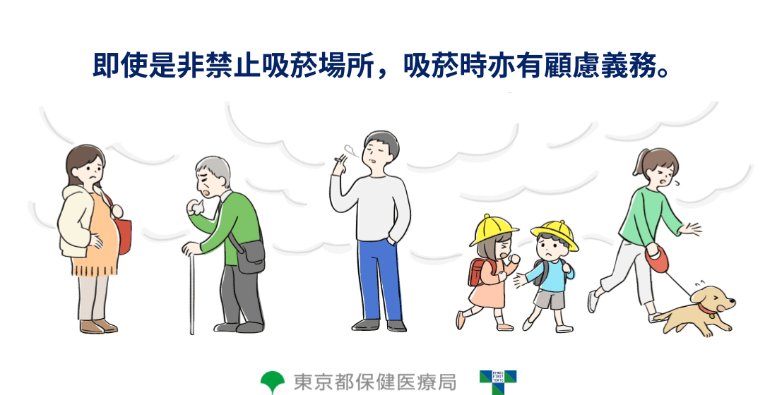 即使是非禁止吸菸場所，吸菸時亦有顧慮義務。
