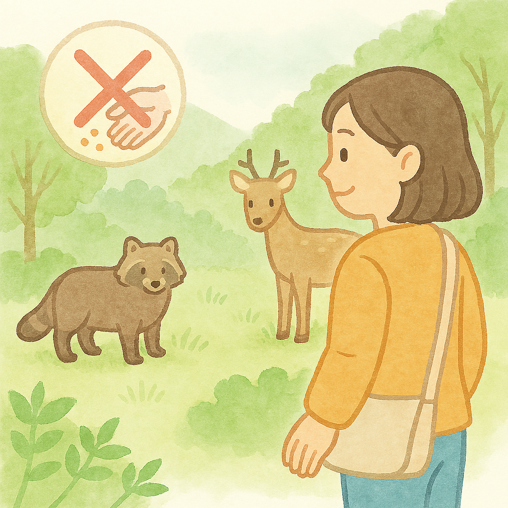 野生動物との距離を保つ様子