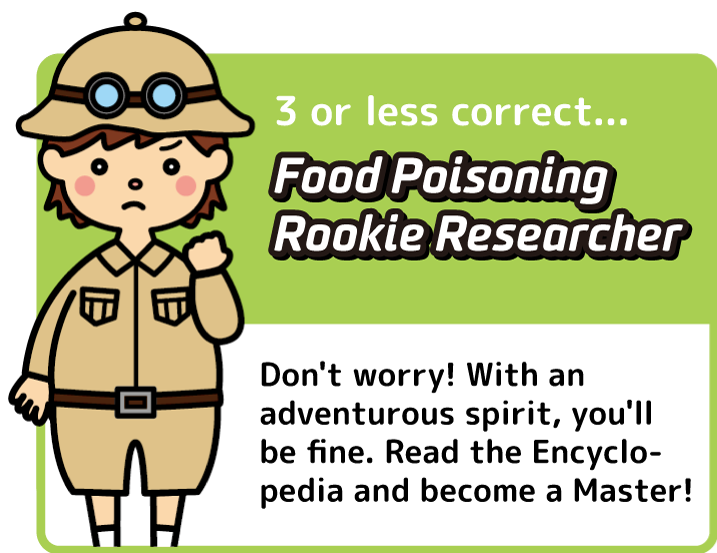 3 or less correct... Food Poisoning Rookie Researcher.