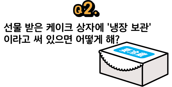 문제 2. 선물 받은 케이크 상자에 '냉장 보관'이라고 써 있으면 어떻게 해?