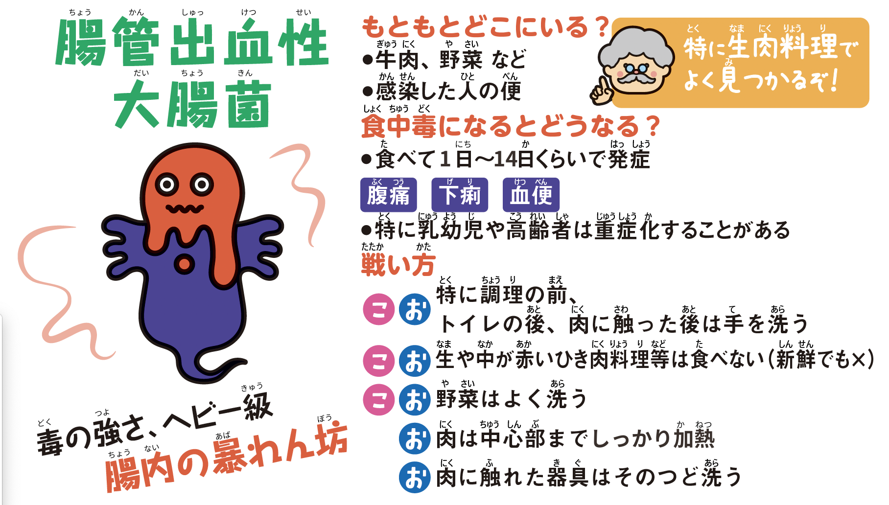 腸管出血性大腸菌。毒の強さ、ヘビー級。腸内の暴れん坊。